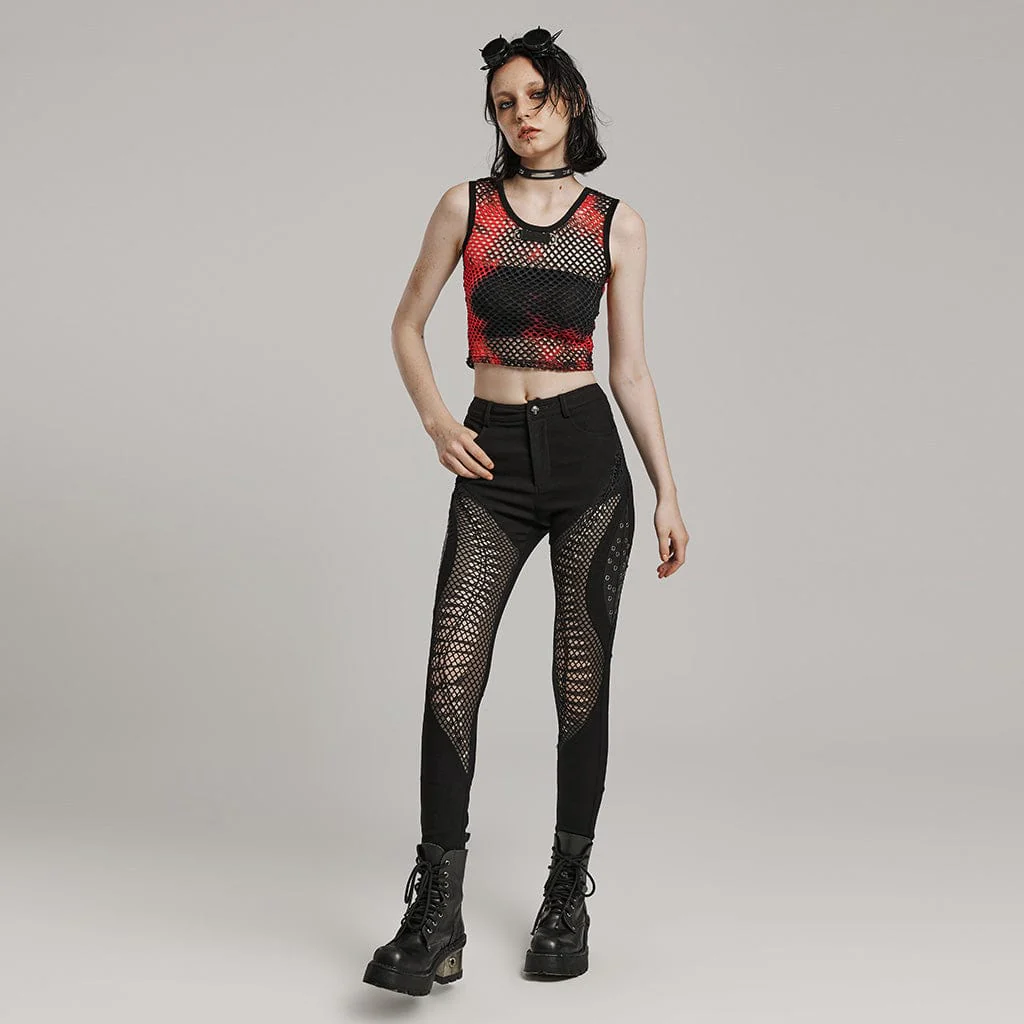 Women's Punk Mesh Cutout Eyelet Pants - Image 4