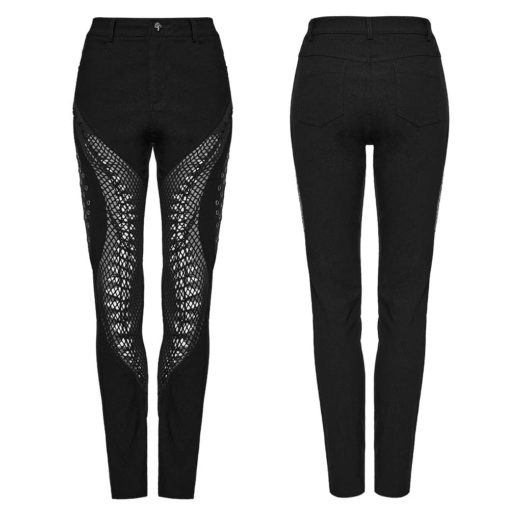 Women's Punk Mesh Cutout Eyelet Pants - Image 5