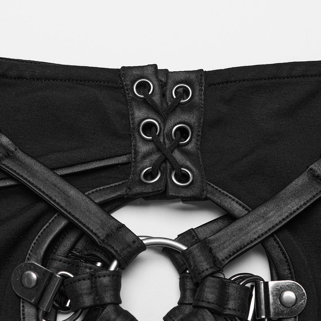 Women's Punk Mesh Cutout Lace-Up Leggings - Image 6