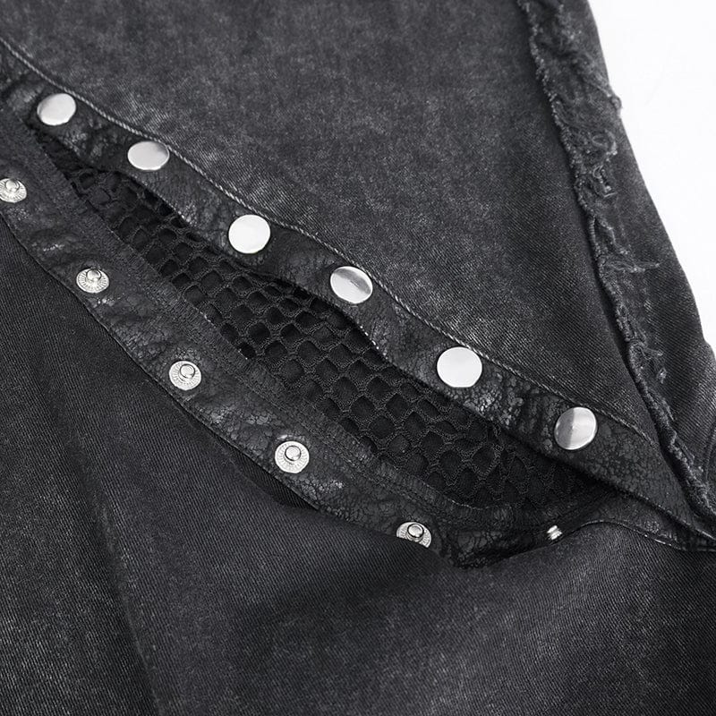 Women's Punk Mesh Eyelets Ruffled Flared Pants - Image 10