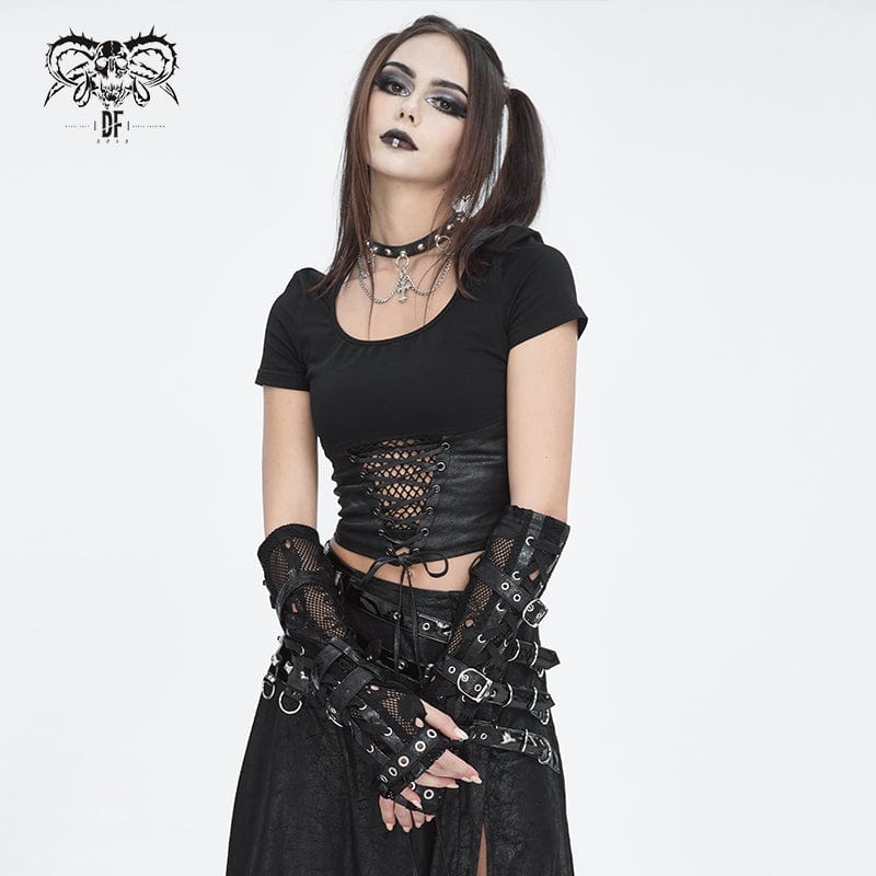 Women's Punk Mesh Multi-buckle Gloves - Image 4