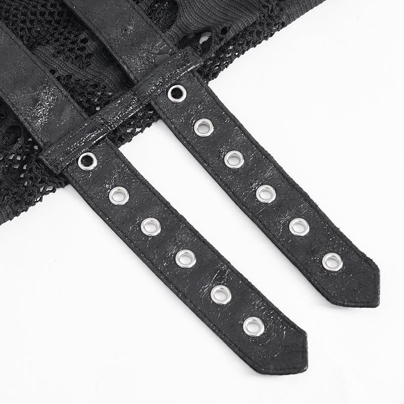 Women's Punk Mesh Multi-buckle Gloves - Image 9
