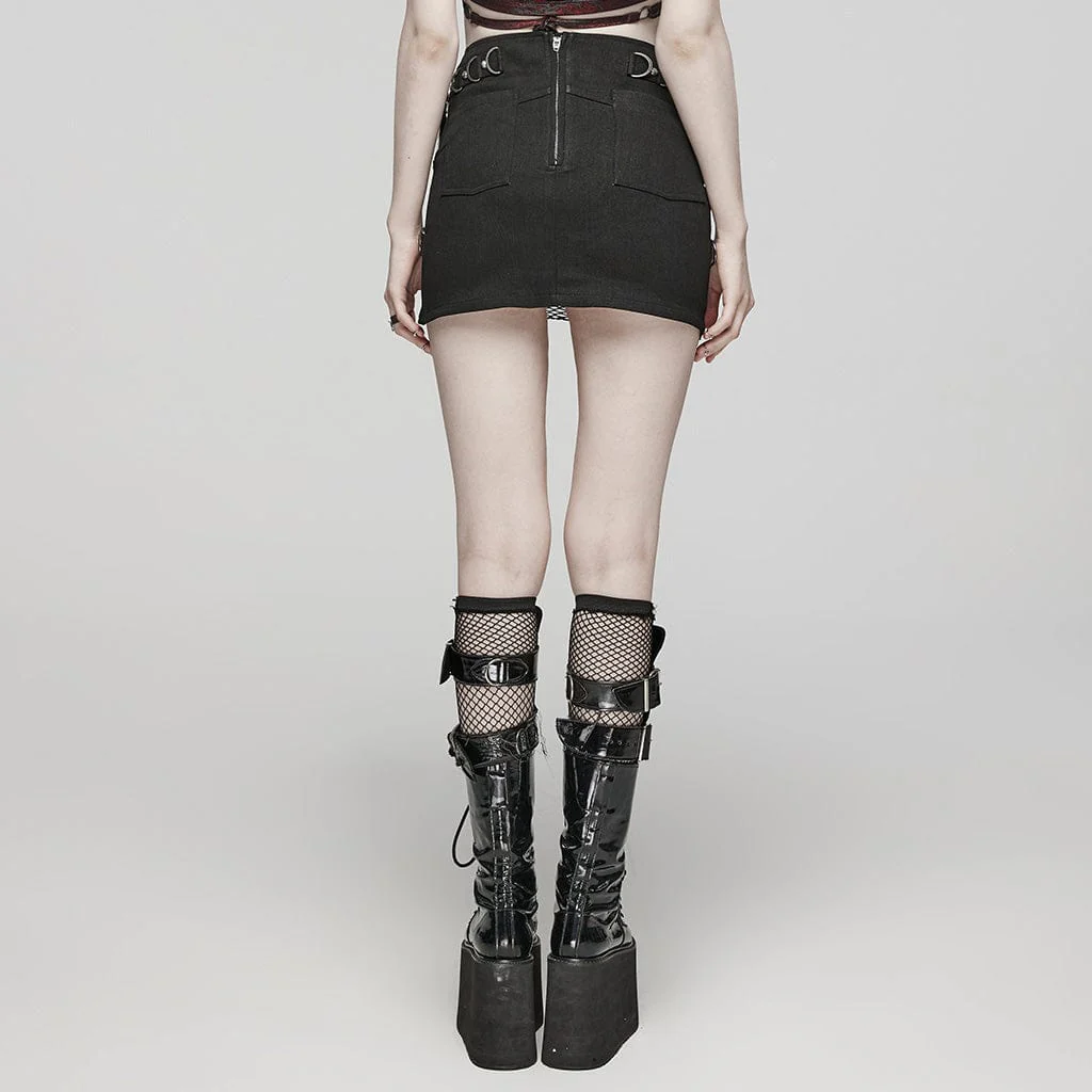 Women's Punk Mesh Ring Buckle Overlapping Skirt - Image 3