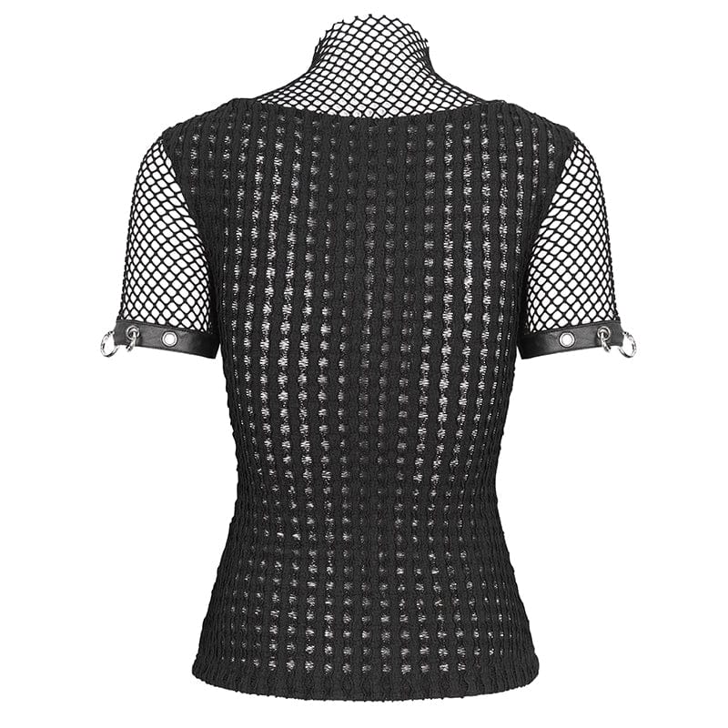Women's Punk Mesh Rings Short Sleeved Mesh Top - Image 9