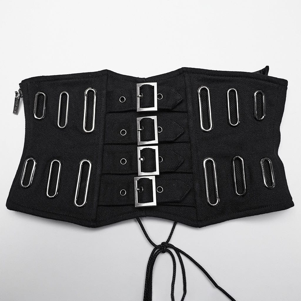 Women's Punk Mesh Splice Buckle Underbust Corset - Image 6