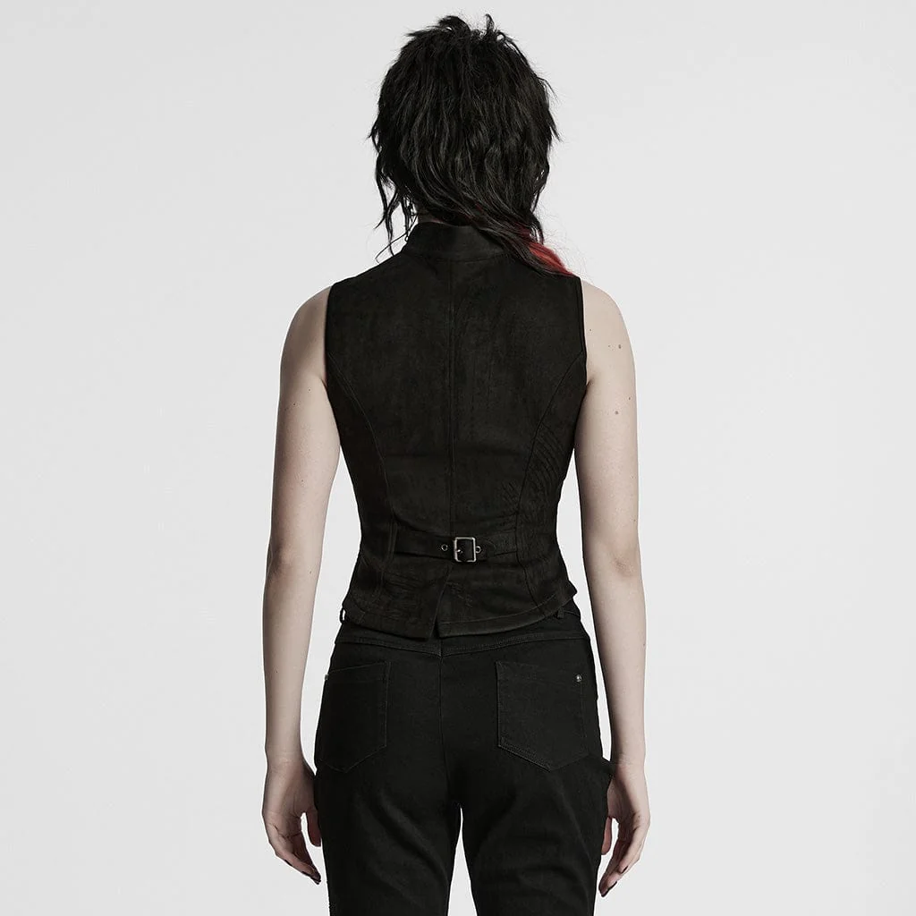 Women's Punk Mesh Splice Buckle Waistcoat - Image 3