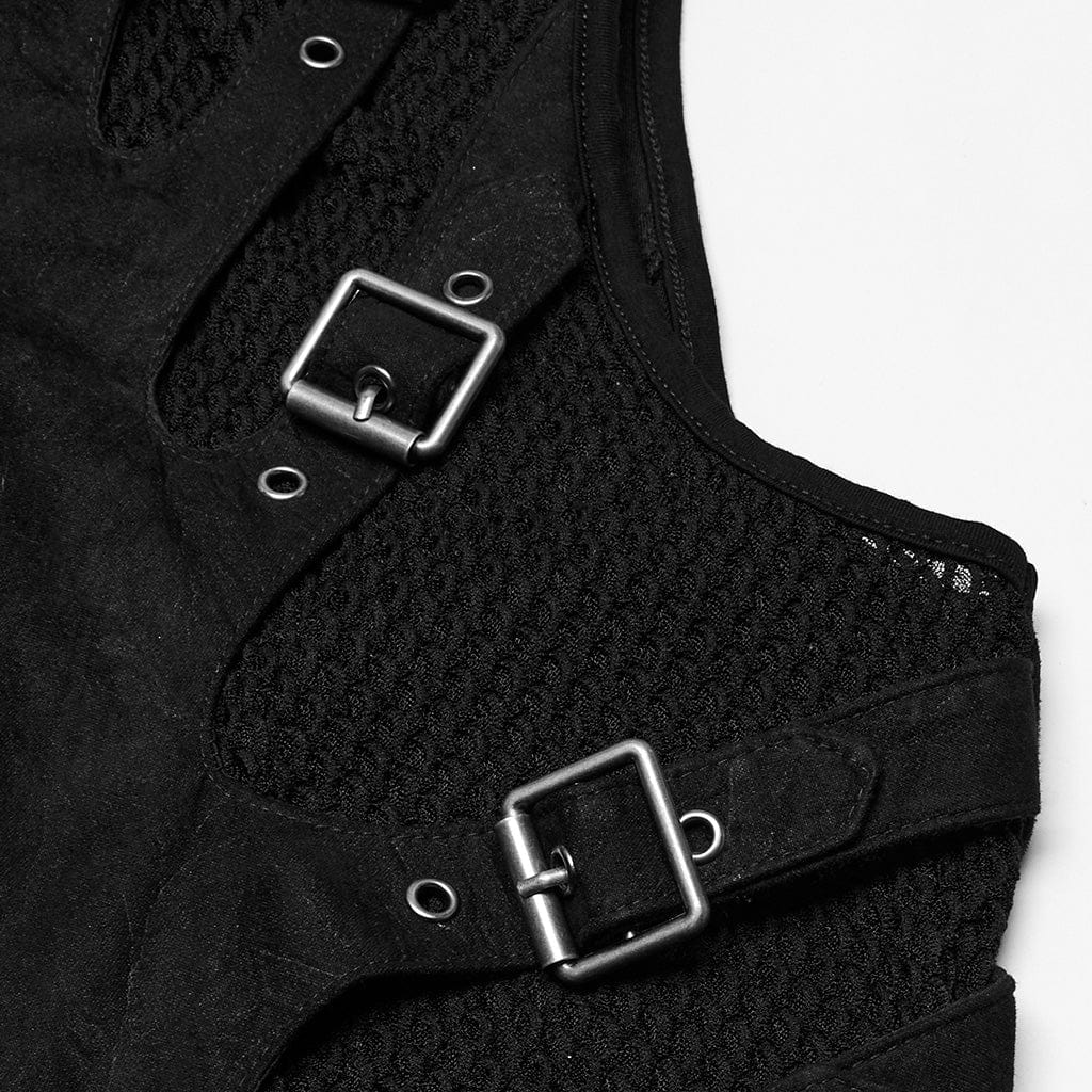 Women's Punk Mesh Splice Buckle Waistcoat - Image 8