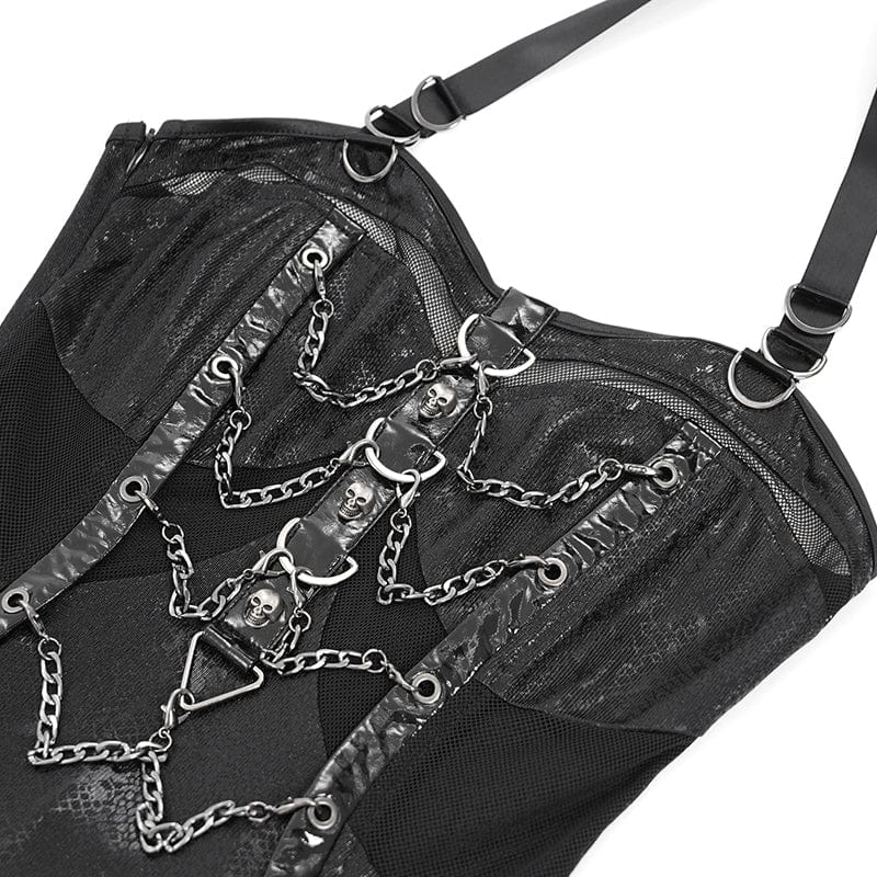 Women's Punk Mesh Splice Chained Halterneck Honeymoon Dress - Image 10