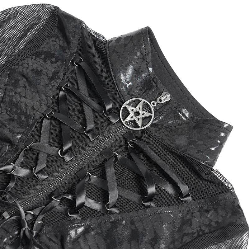 Women's Punk Mesh Splice Cutout Dress with Detachable Strap - Image 10