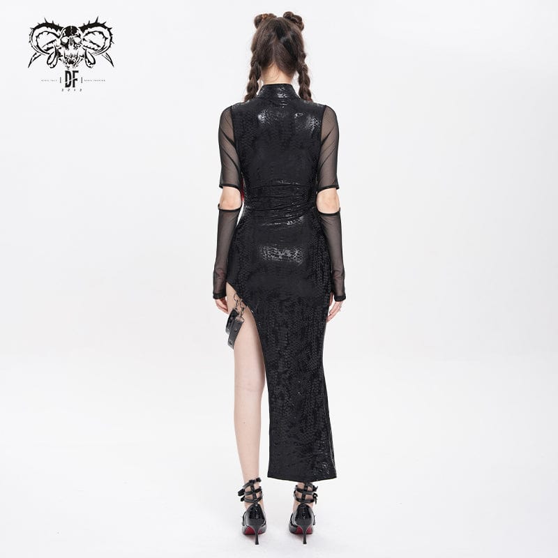 Women's Punk Mesh Splice Cutout Dress with Detachable Strap - Image 6