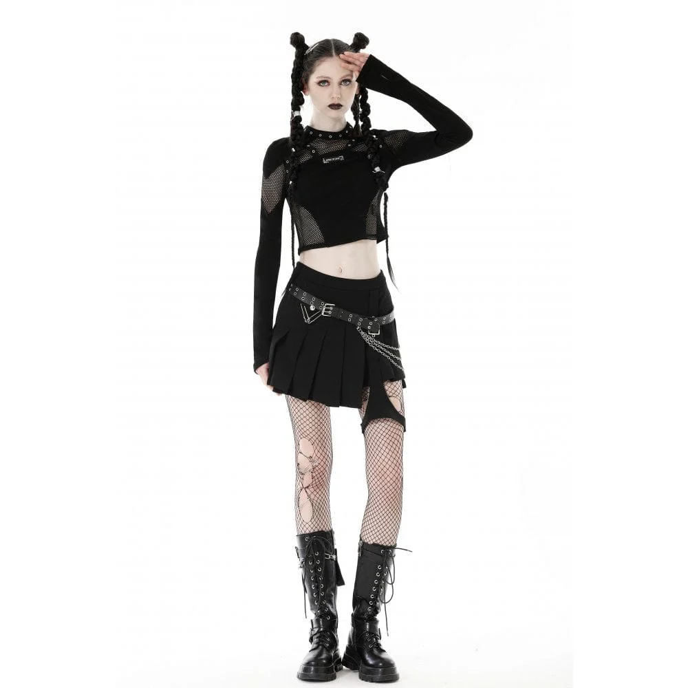 Women's Punk Mesh Splice Eyelet Crop Top - Image 3