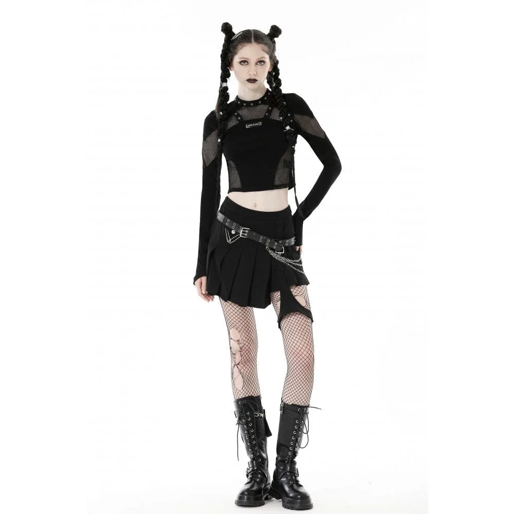 Women's Punk Mesh Splice Eyelet Crop Top - Image 5