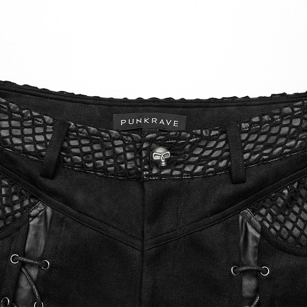 Women's Punk Mesh Splice Faux Leather Flared Pants - Image 6