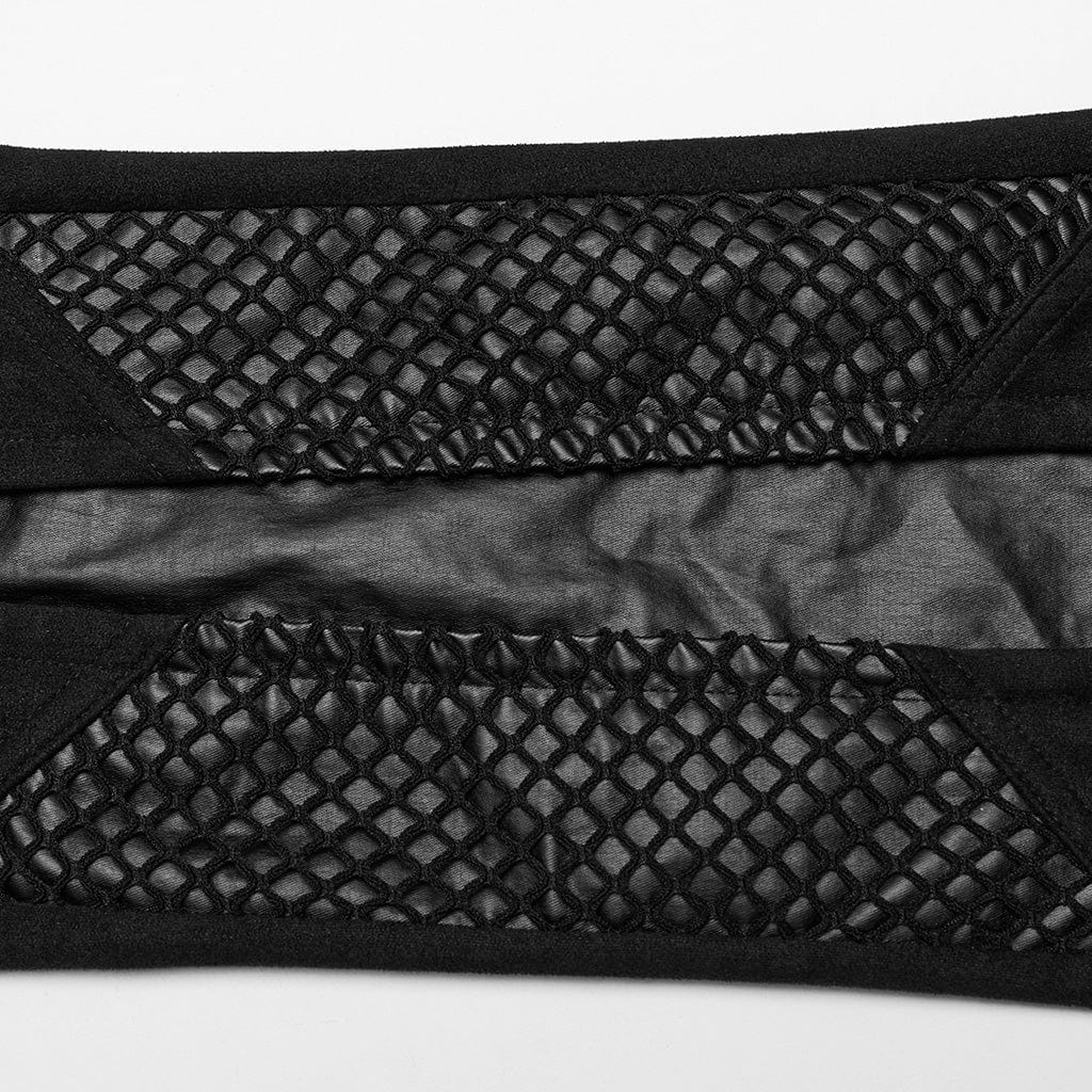 Women's Punk Mesh Splice Faux Leather Flared Pants - Image 9