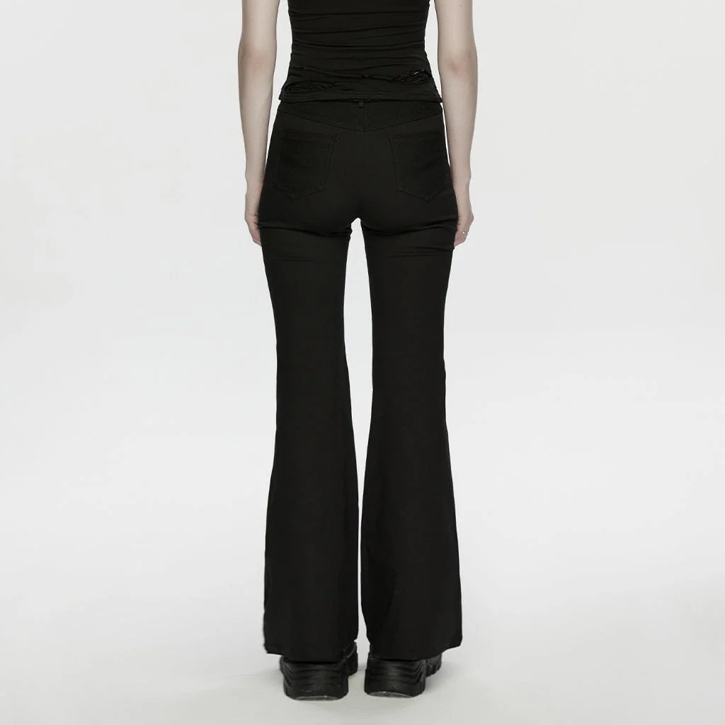 Women's Punk Mesh Splice Flared Pants - Image 3