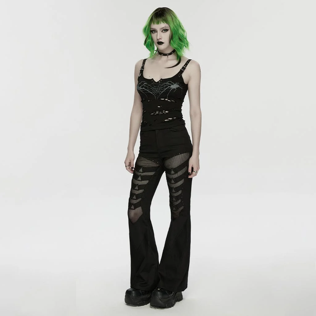 Women's Punk Mesh Splice Flared Pants - Image 4