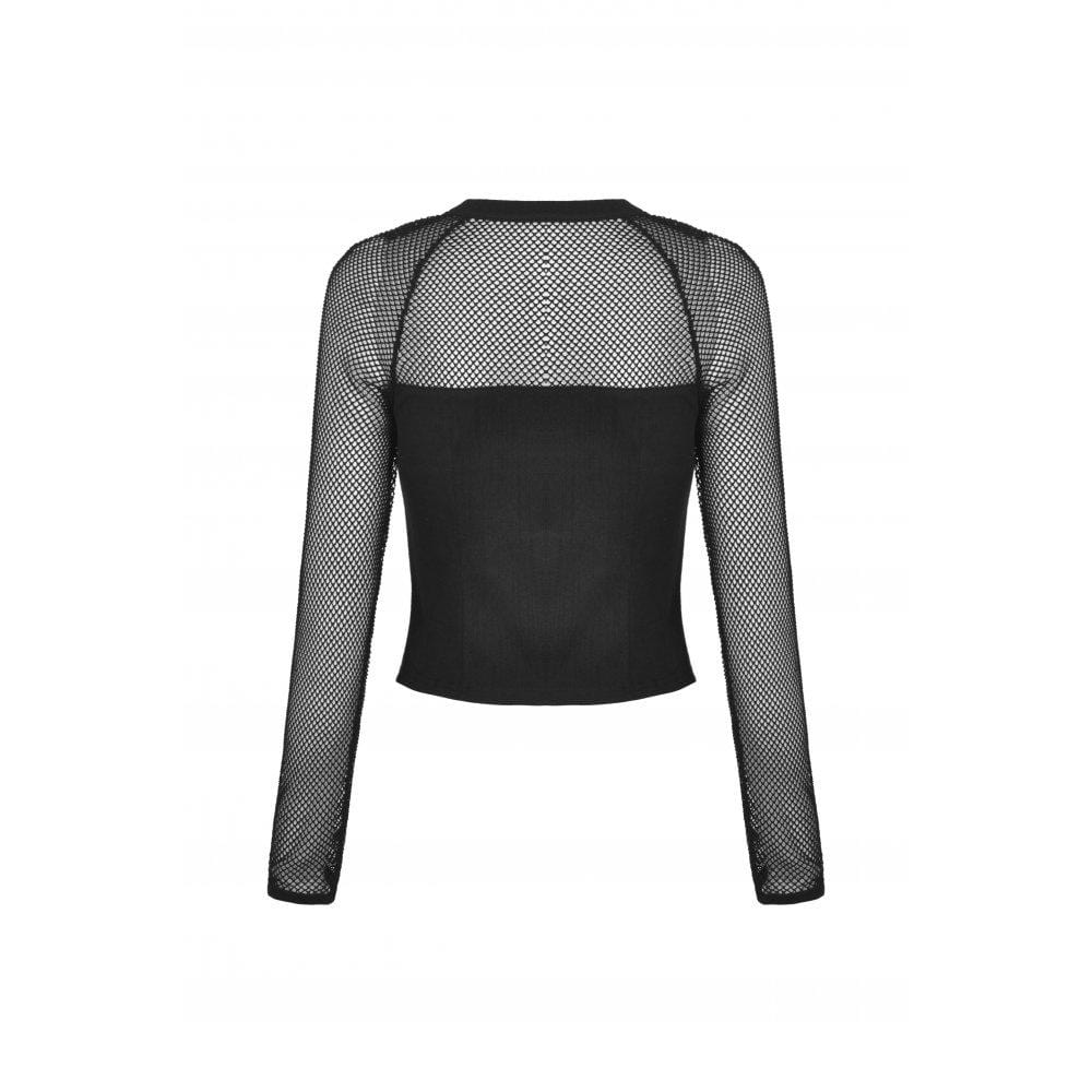Women's Punk Mesh Splice Metal Zipper Crop Top - Image 7