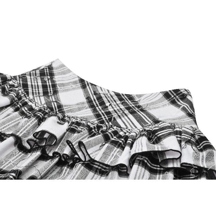 Women's Punk Mesh Splice Plaid Pleated Skirt - Image 16