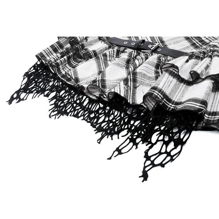 Women's Punk Mesh Splice Plaid Pleated Skirt - Image 20