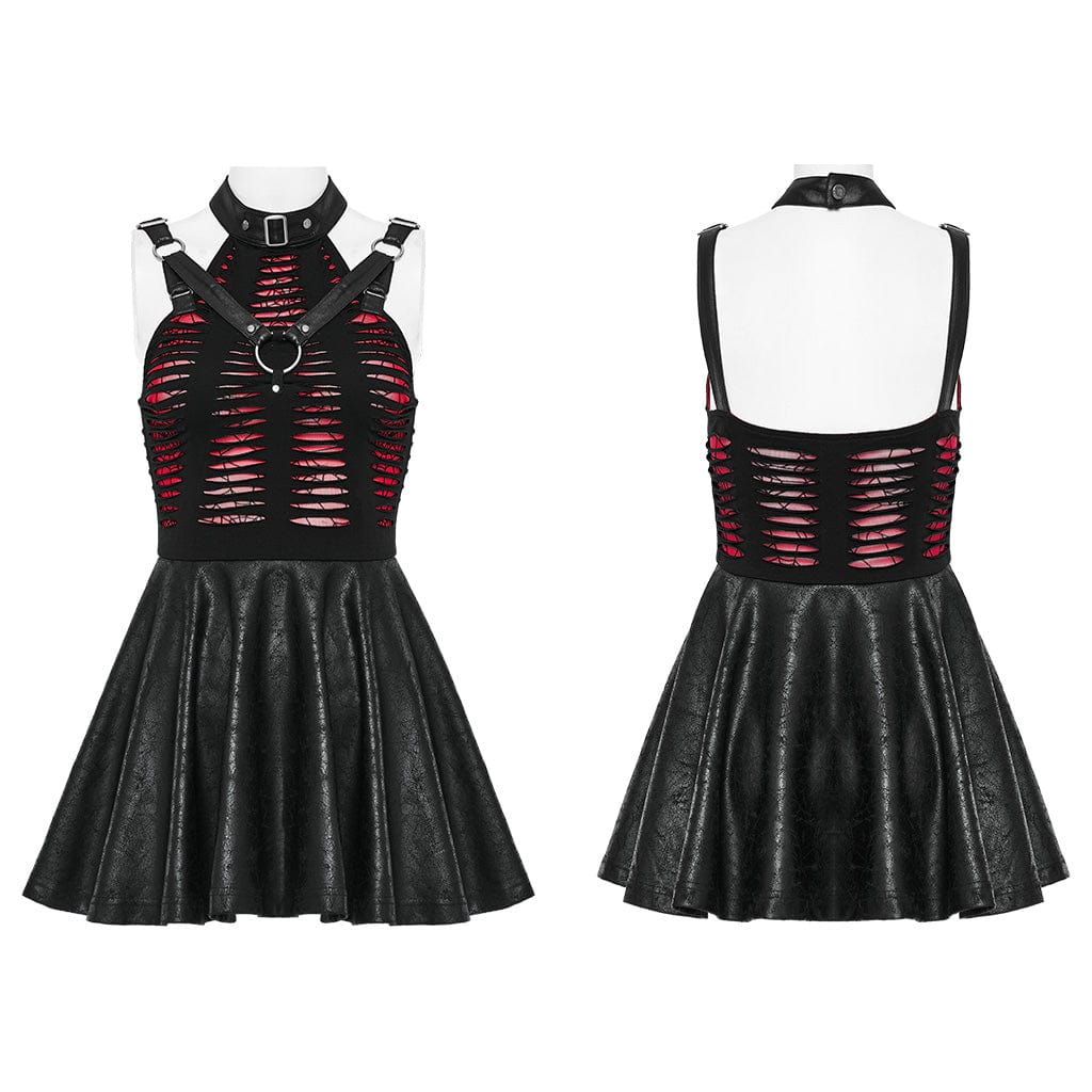 Women's Punk Mesh Splice Ripped Dress Graduation Dress - Image 5