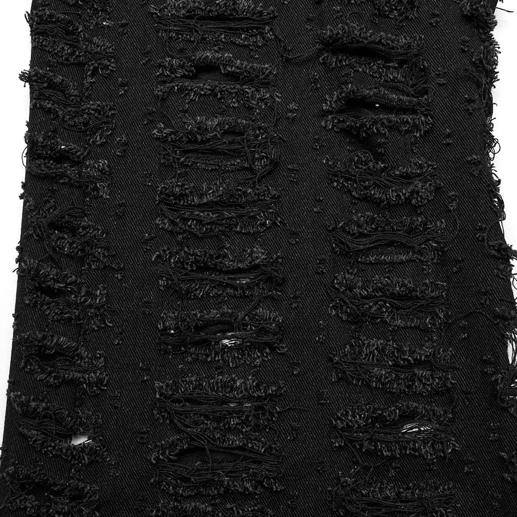 Women's Punk Mesh Splice Ripped Straight Pants - Image 9