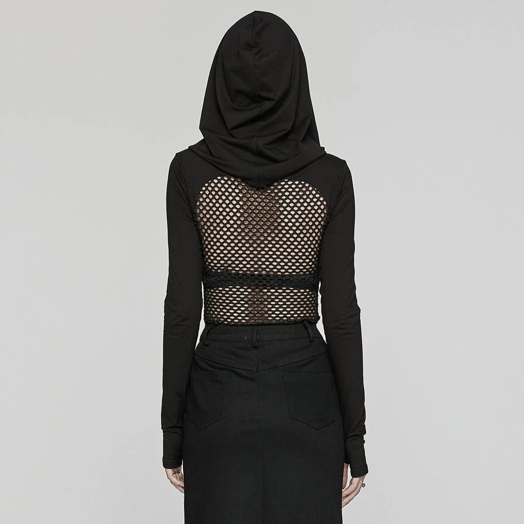 Women's Punk Mesh Splice Sheer Hoodies - Image 3