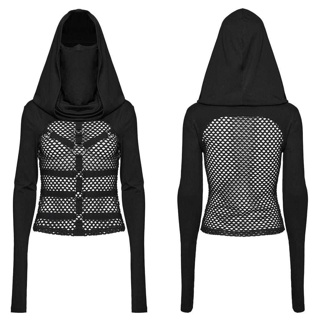 Women's Punk Mesh Splice Sheer Hoodies - Image 5