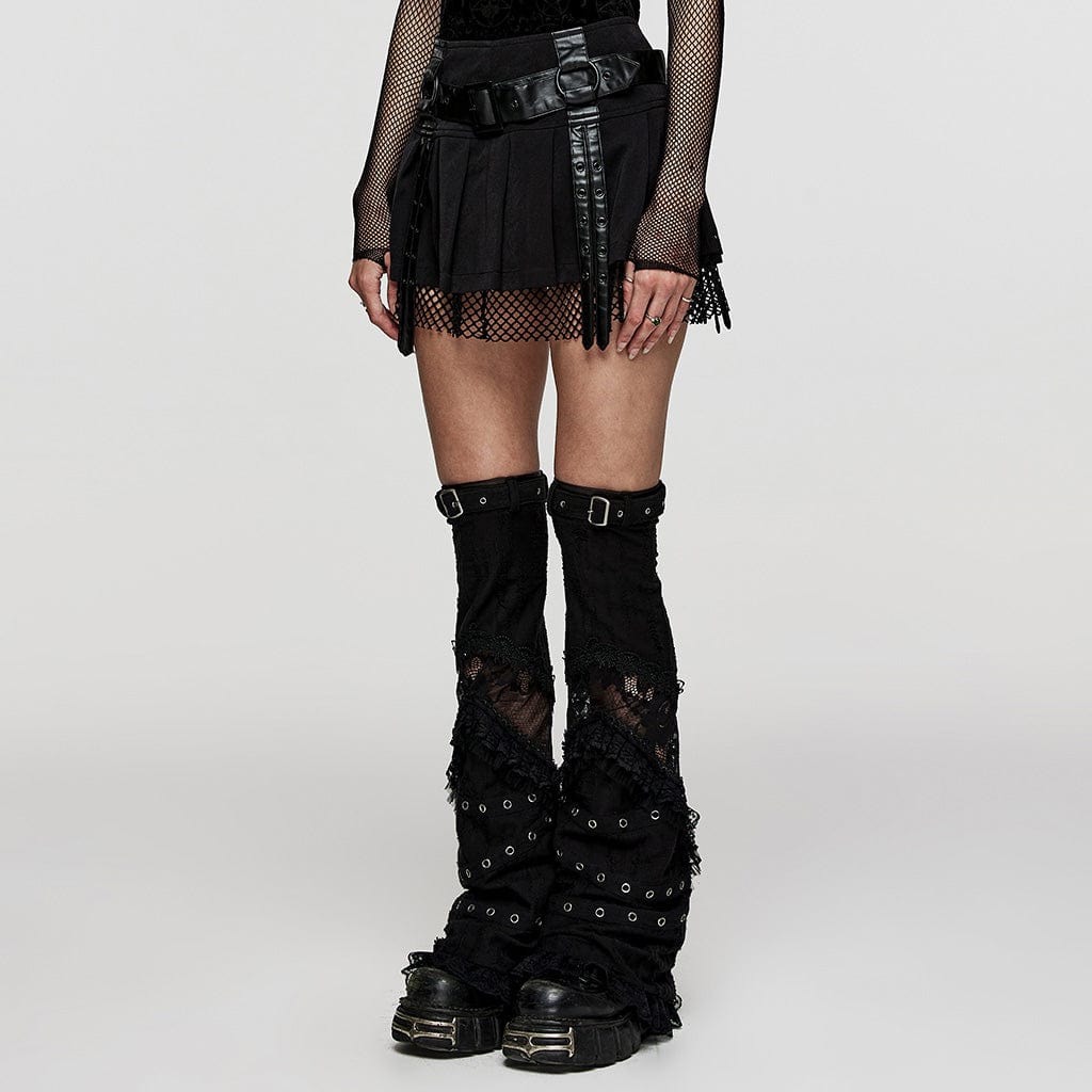 Women's Punk Mesh Splice Straps Pleated Skirt - Image 2