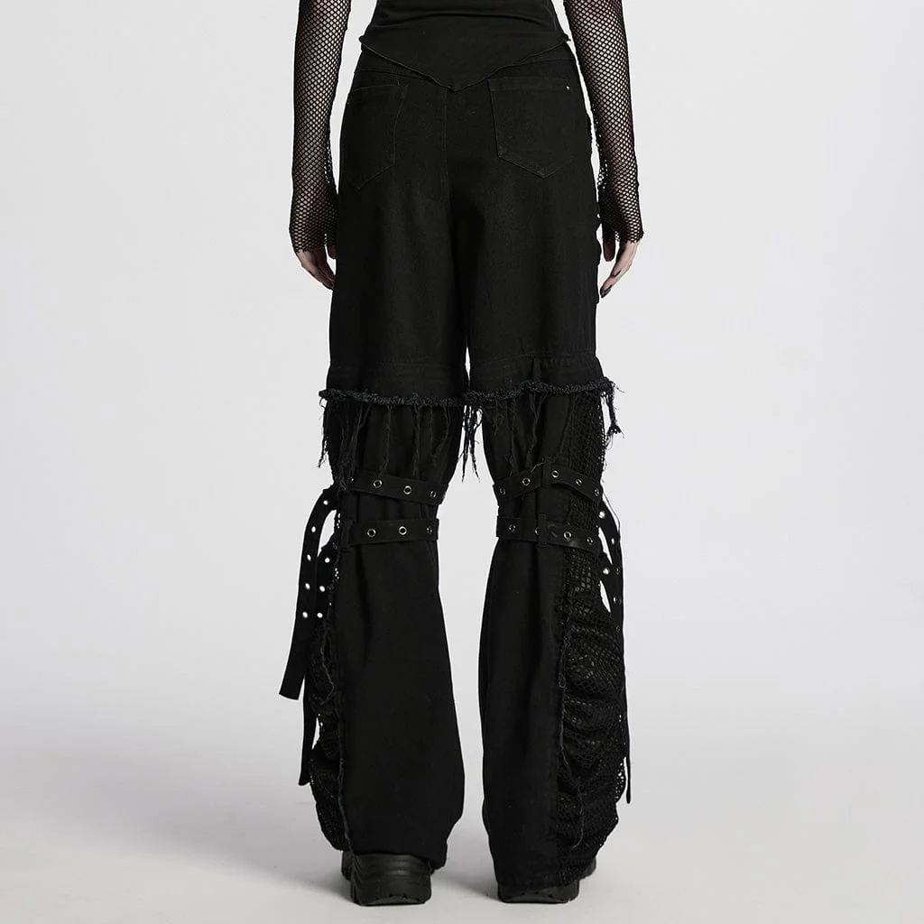 Women's Punk Mesh Splice Unedged Detachable Pants - Image 3