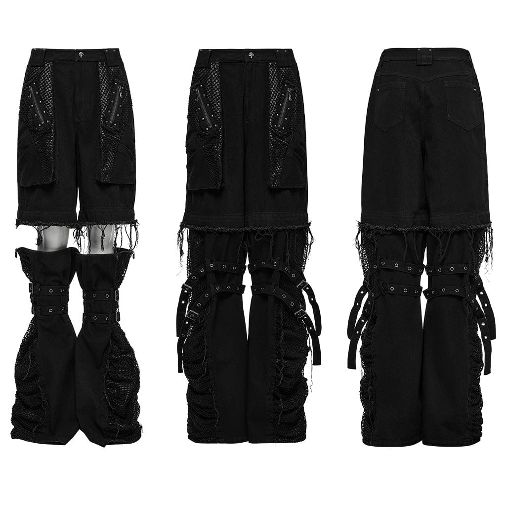 Women's Punk Mesh Splice Unedged Detachable Pants - Image 5
