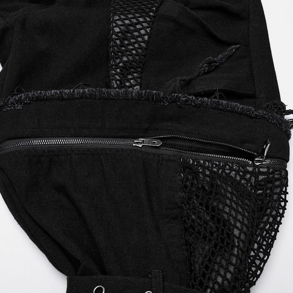 Women's Punk Mesh Splice Unedged Detachable Pants - Image 7