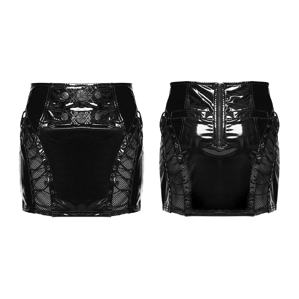 Women's Punk Mesh Splice Zip Skirt - Image 5