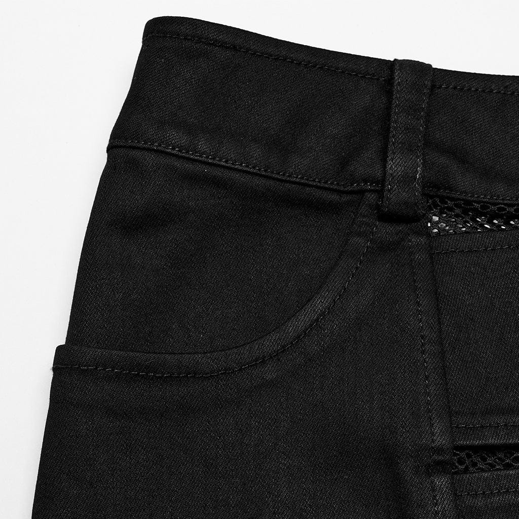 Women's Punk Mesh Splice Zipper Skirt Black - Image 9