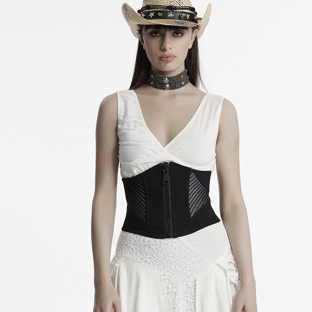 Women's Punk Mesh Splice Zipper Underbust Corset