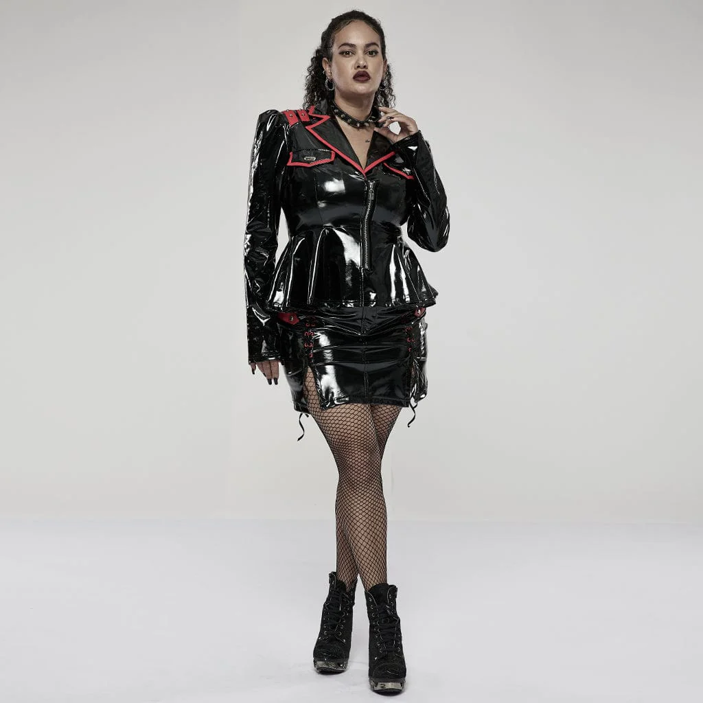 Women's Punk Military Style Lacing-up Patent Leather Wraped Skirt - Image 7