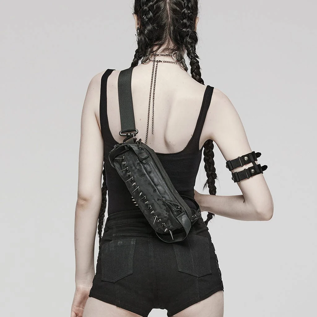 Women's Punk Military Style Rivets Shoulder Bag - Image 7