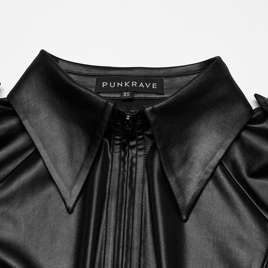 Women's Punk Military Turn-down Collar Lace-up Shirt - Image 6