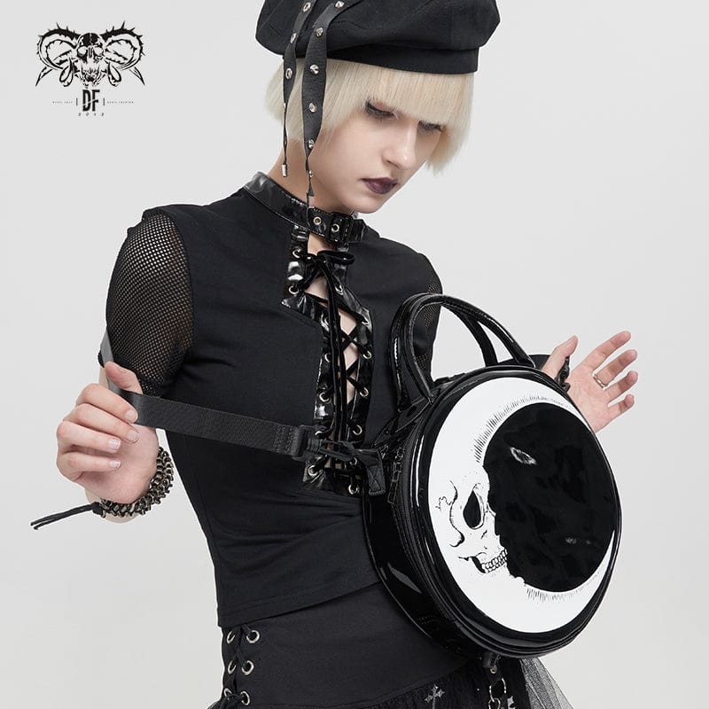 Women's Punk Moon Skull Faux Patent Leather Bag