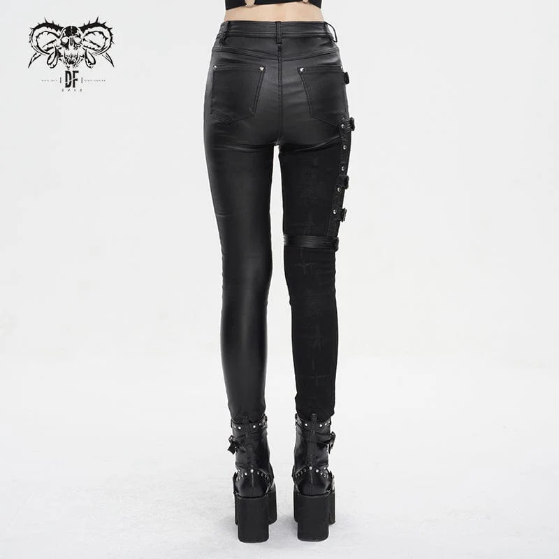 Women's Punk Multi-buckle Splice Pants - Image 5