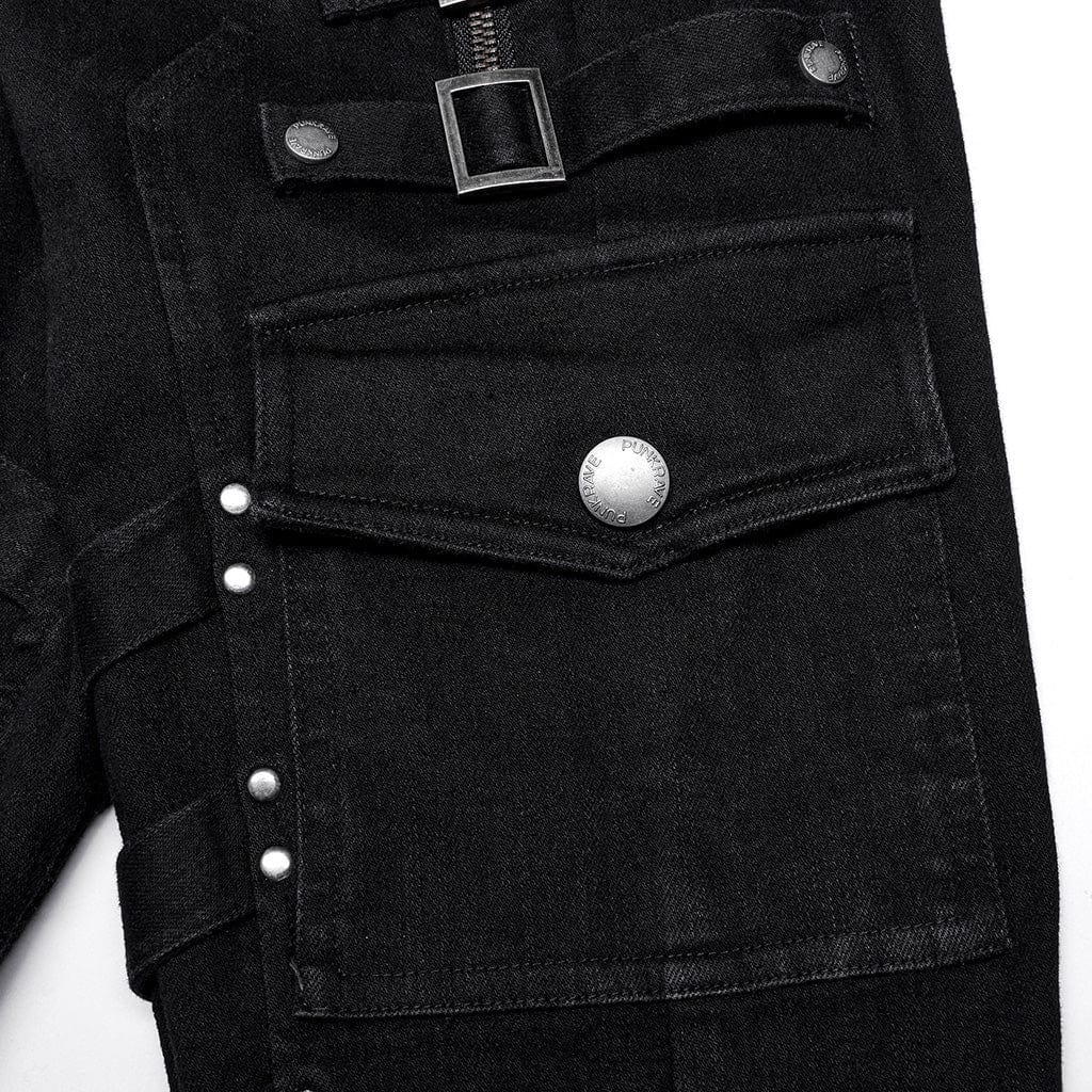 Women's Punk Multi-Pocket Buckle Jeans - Image 7