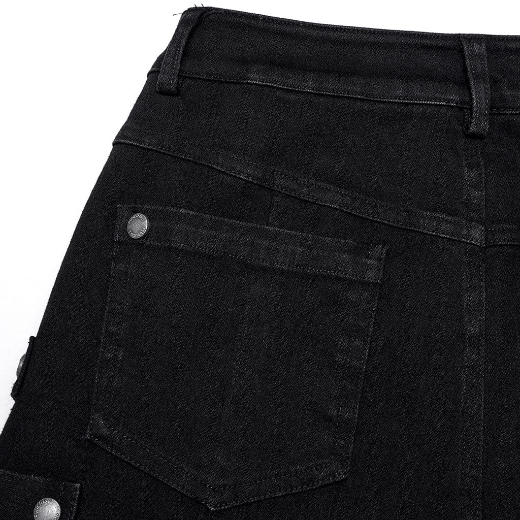 Women's Punk Multi-Pocket Buckle Jeans - Image 8