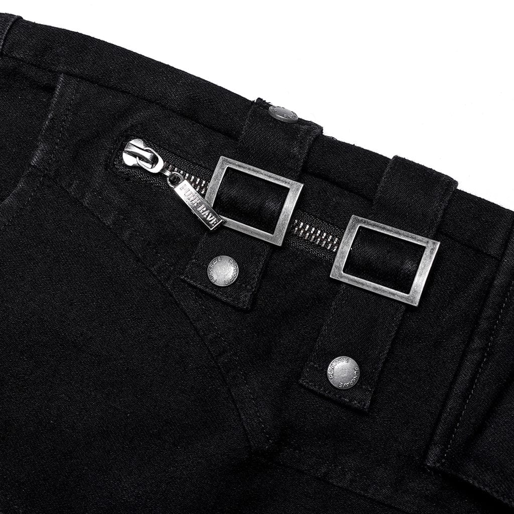 Women's Punk Multi-Pocket Buckle Jeans - Image 9