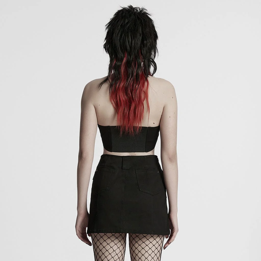 Women's Punk Multi-pockets Halterneck Tank Top with Skirt - Image 3