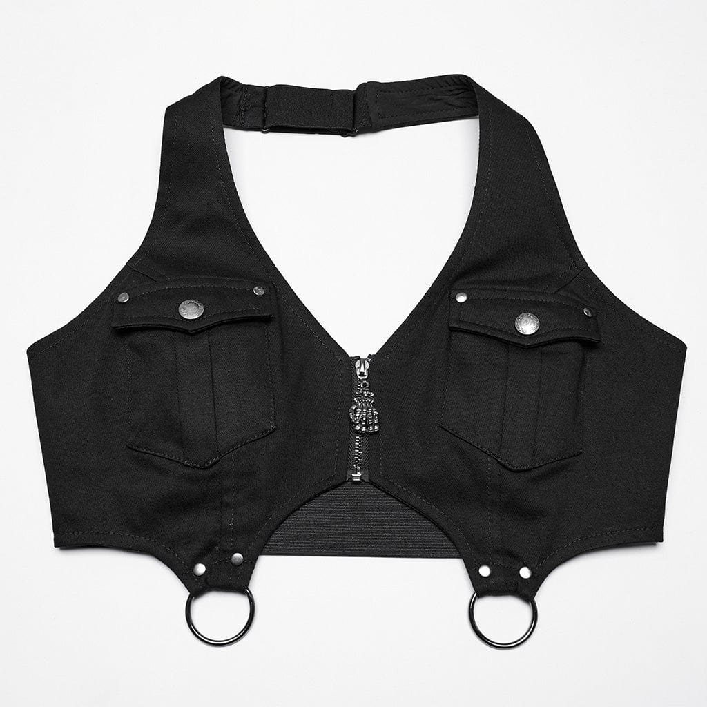 Women's Punk Multi-pockets Halterneck Tank Top with Skirt - Image 6