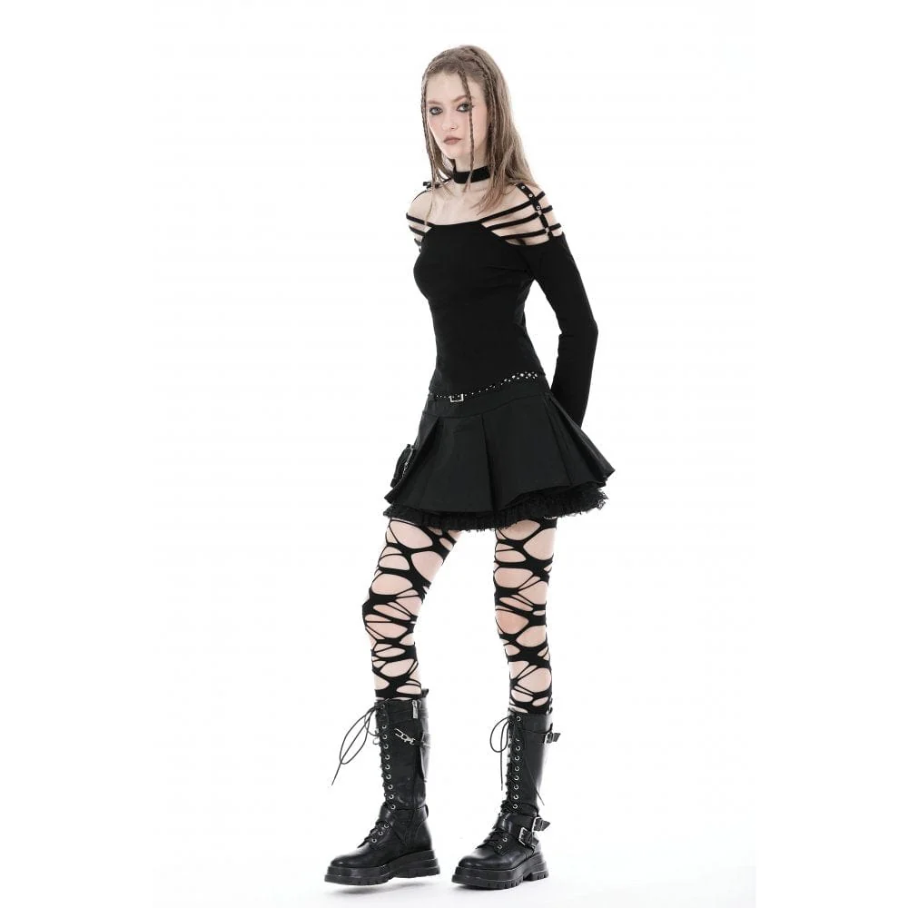 Women's Punk Off Shoulder Buckle Blouse - Image 5