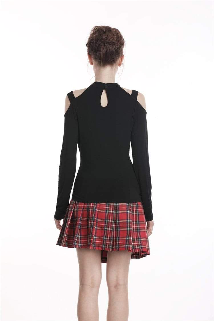 Women's Punk Off Shoulder Halterneck Long Sleeved T-shirts - Image 3
