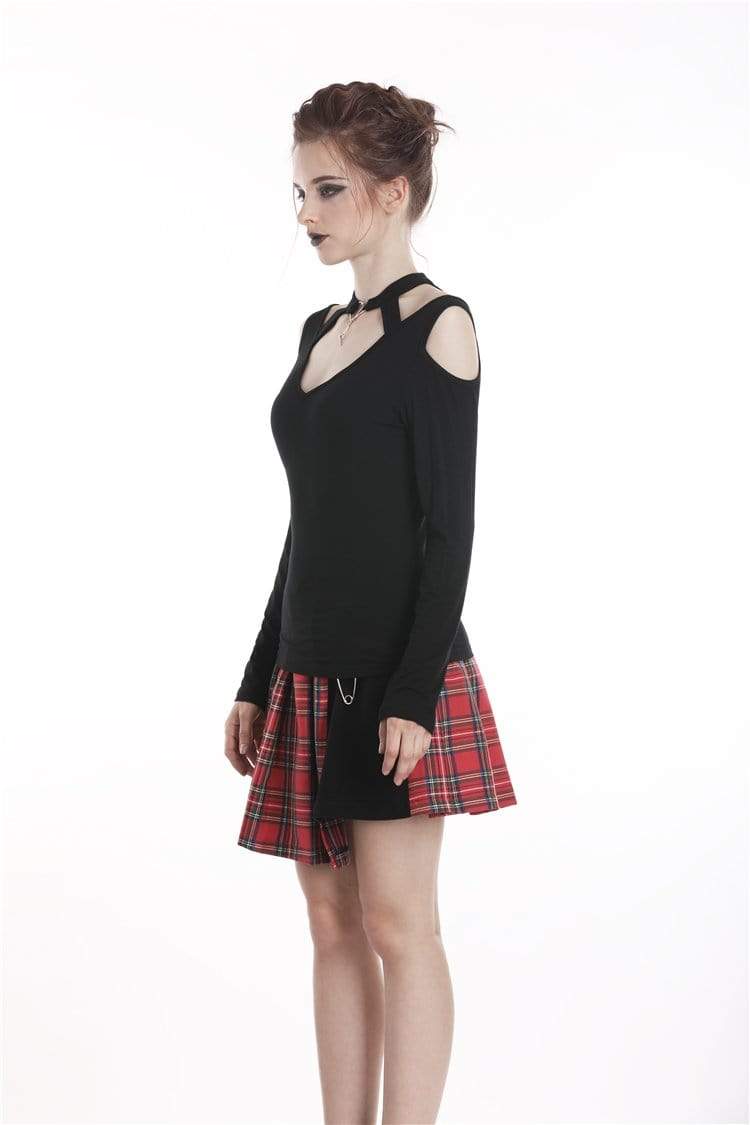 Women's Punk Off Shoulder Halterneck Long Sleeved T-shirts - Image 4