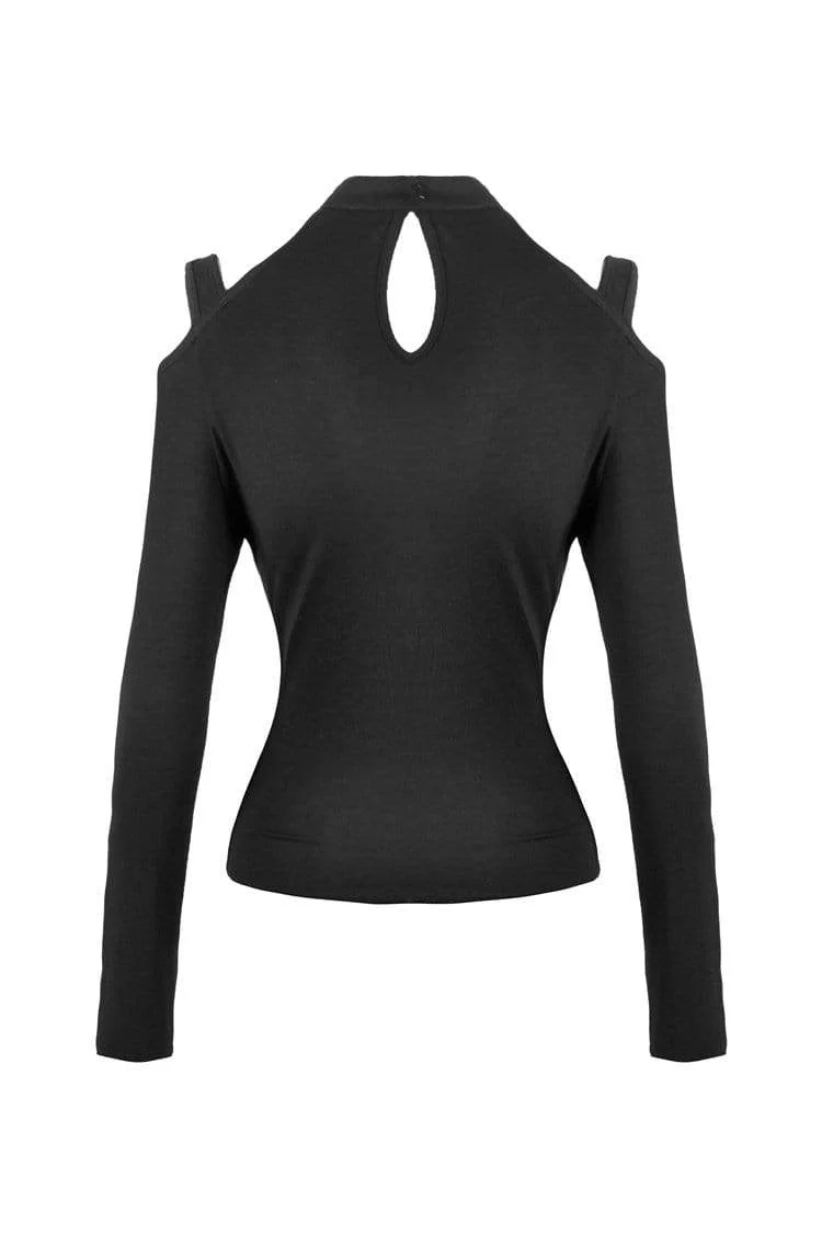 Women's Punk Off Shoulder Halterneck Long Sleeved T-shirts - Image 6
