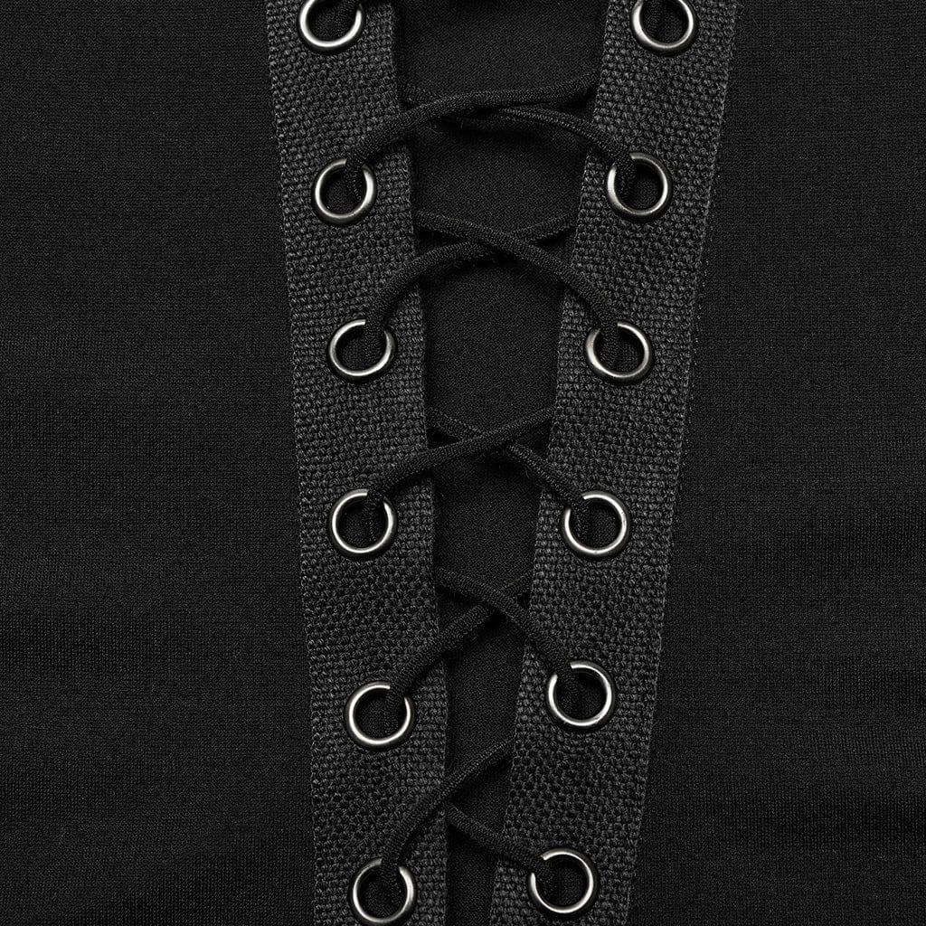 Women's Punk Off Shoulder Lace-up Crop Top - Image 6