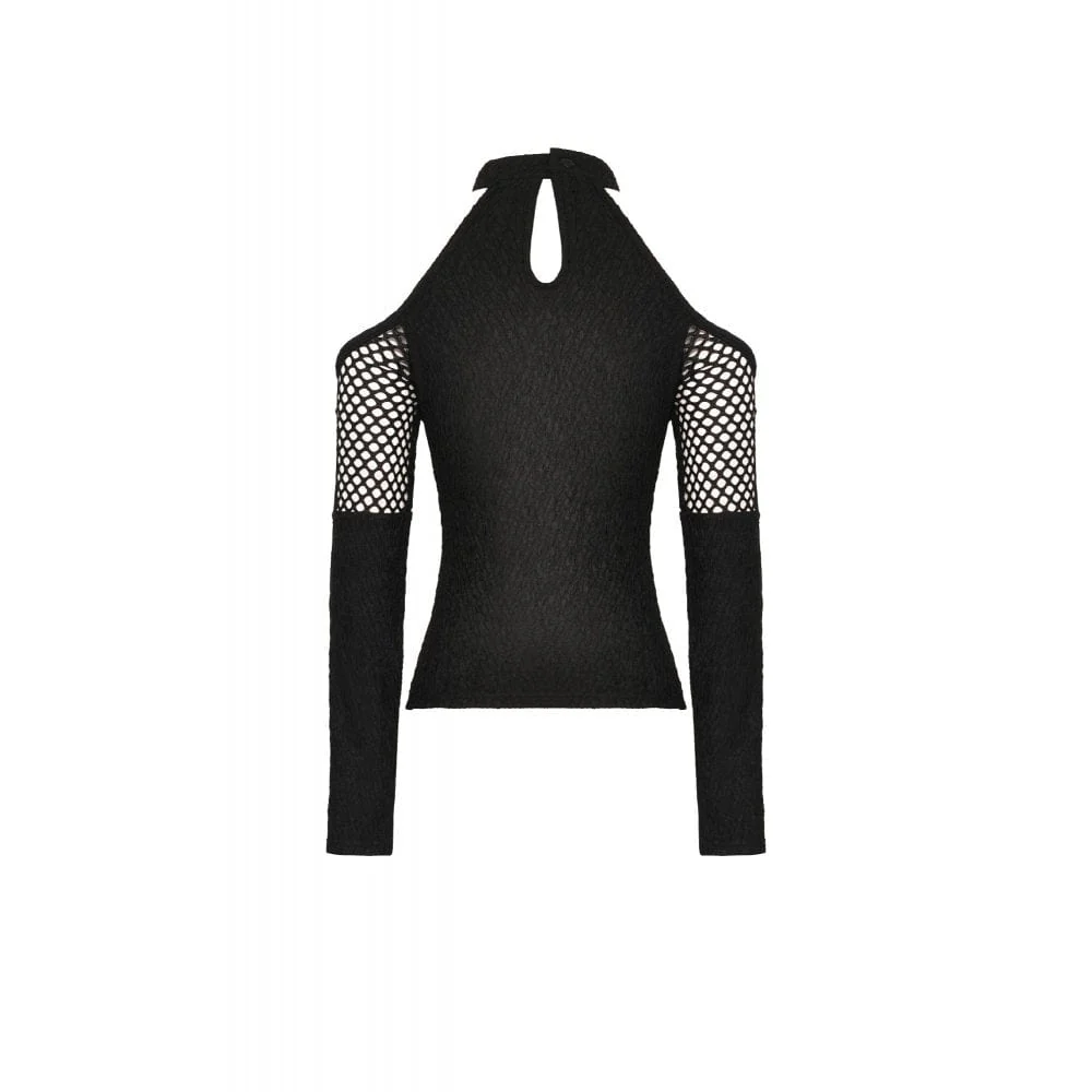 Women's Punk Off Shoulder Mesh Splice Shirt - Image 11